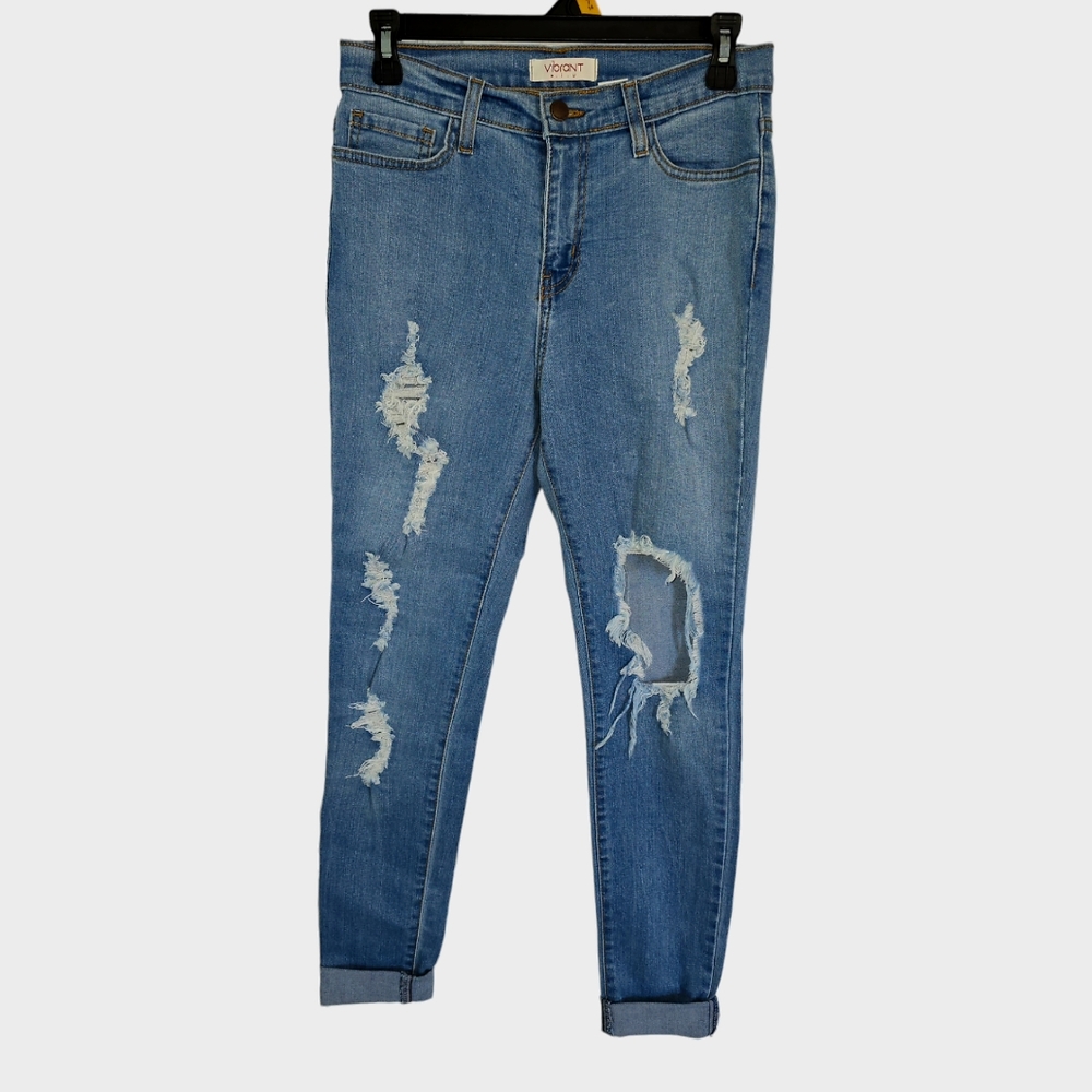 NWOT Vibrant Miu Distressed Light Wash Jeans 9/28